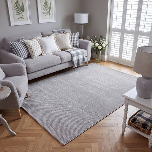 Carmel Grey-Cream Striped Rug | 6020