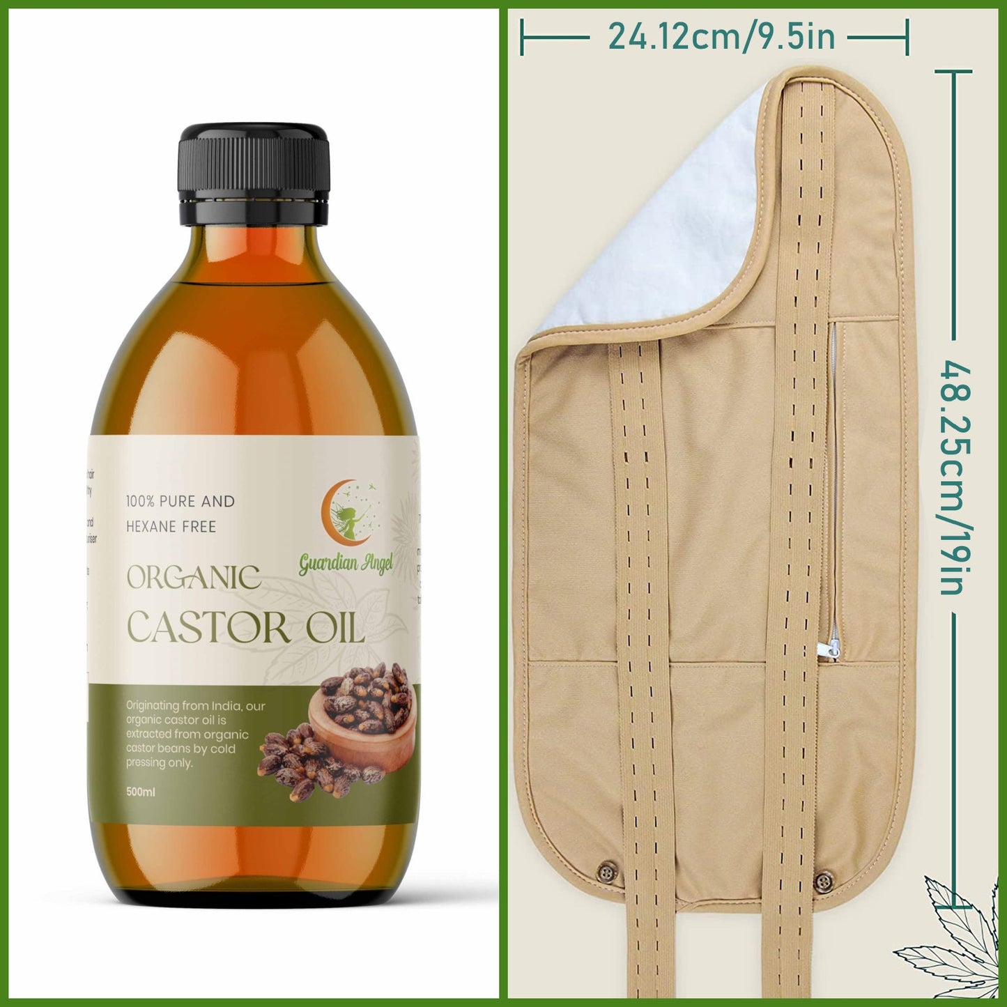 Organic Castor Oil 2 Piece Pack with a Bamboo Body Wrap (Up to 40" Waist)