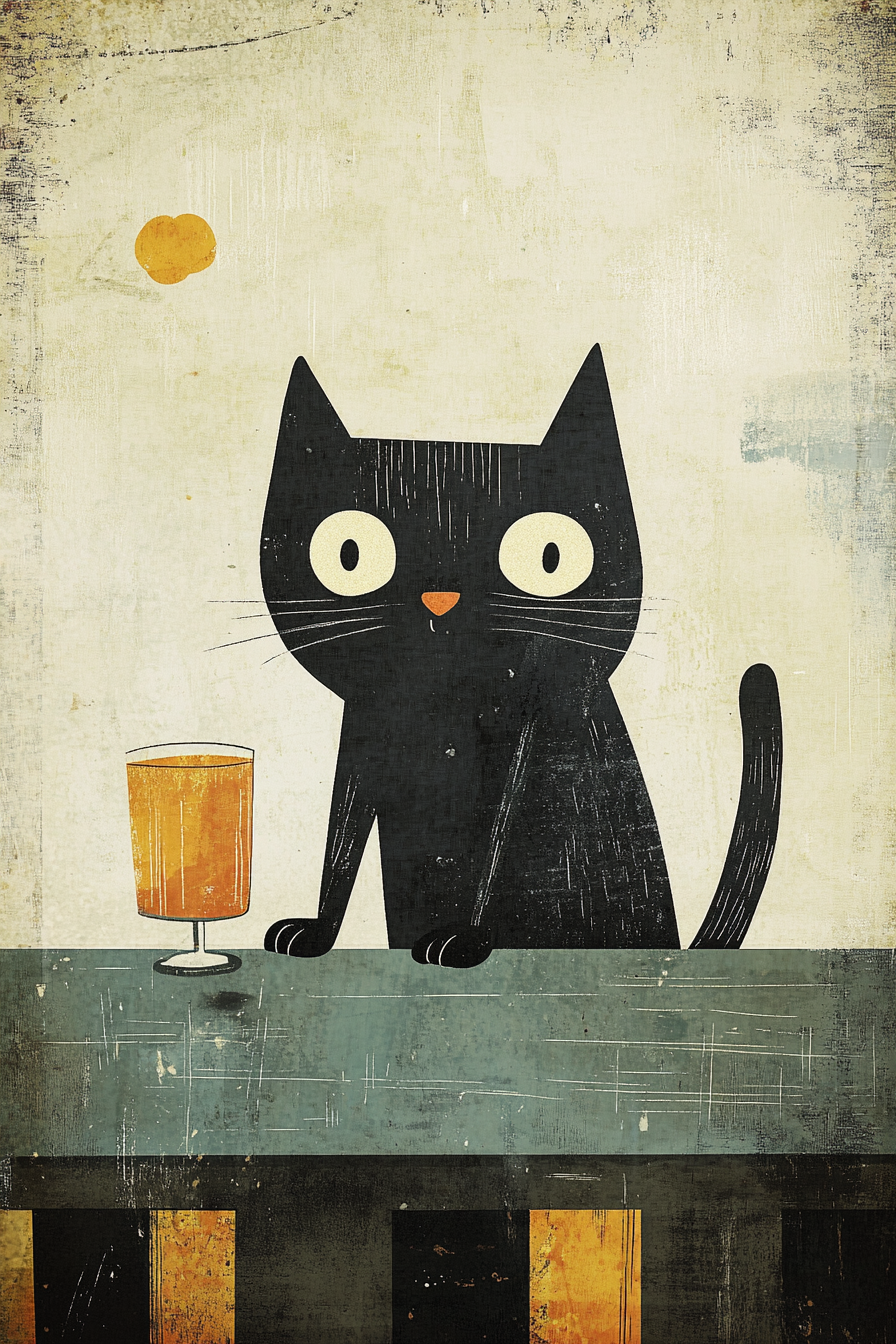 Cat with Drink Canvas