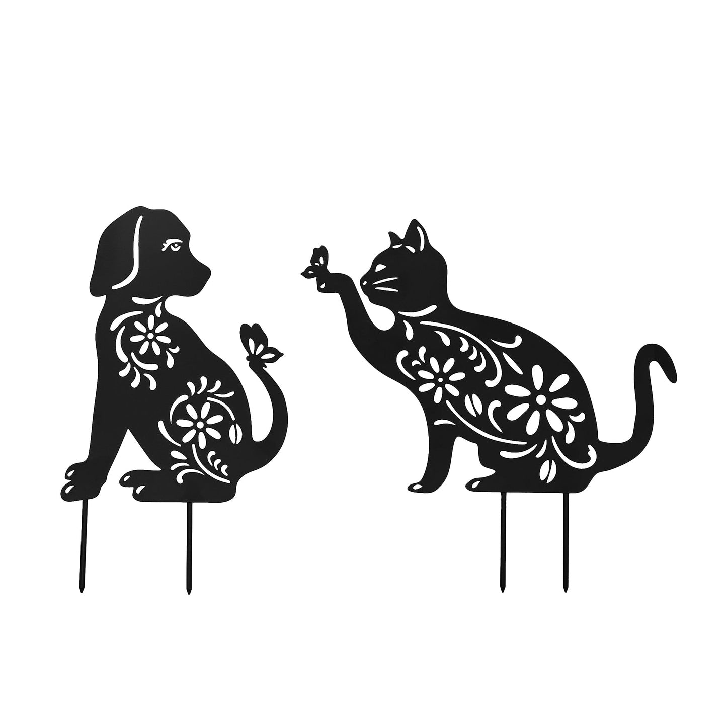 Metal Cat and Dog Silhouette Garden Ornament