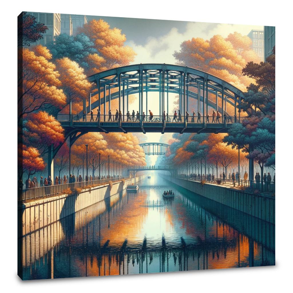 Autumn Urban Bridge Canvas