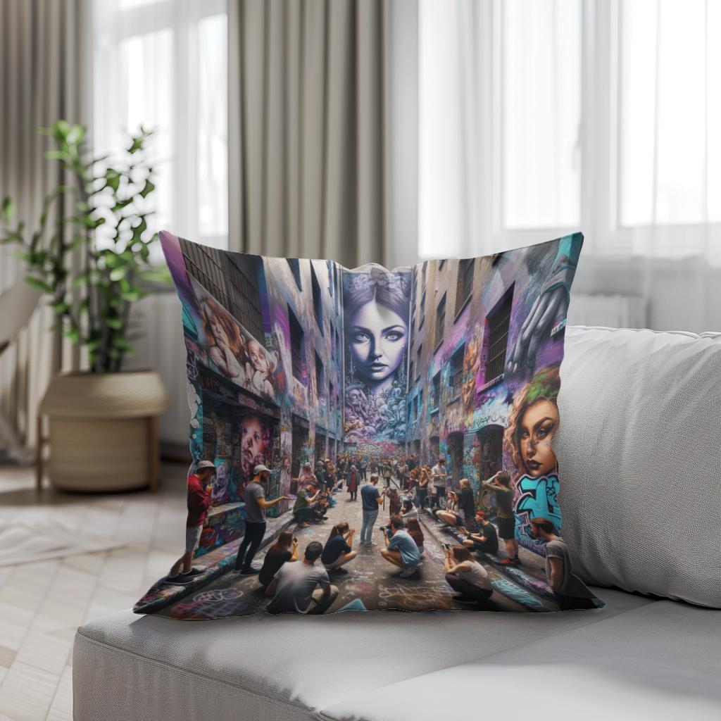 Alley of Artistic Echoes Cotton Cushion