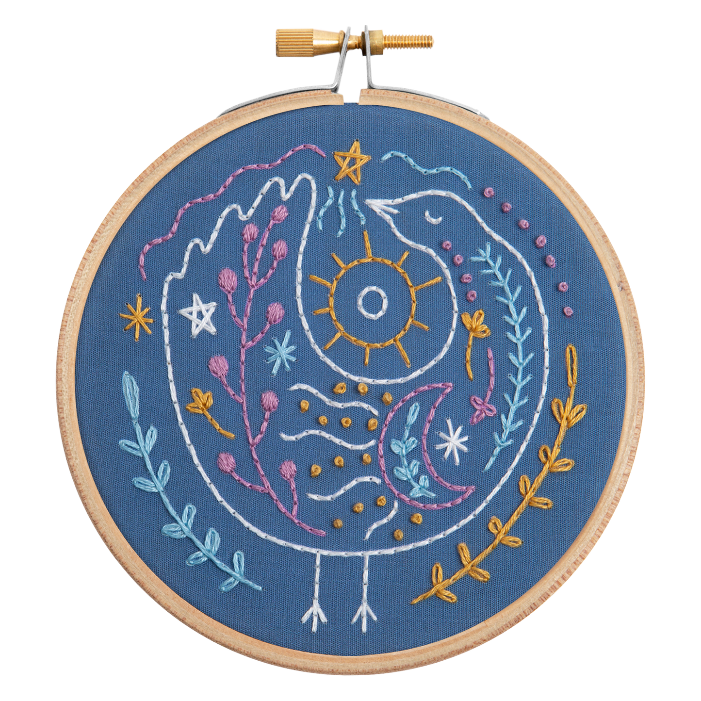 'Celestial Bird' Moon and Stars Mini Embroidery Kit for Beginners
