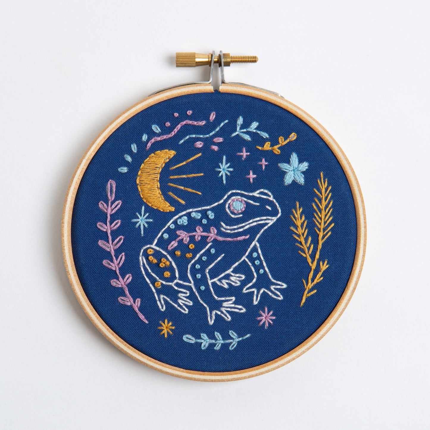 'Celestial Frog' Moon and Stars Mini Embroidery Kit for Beginners