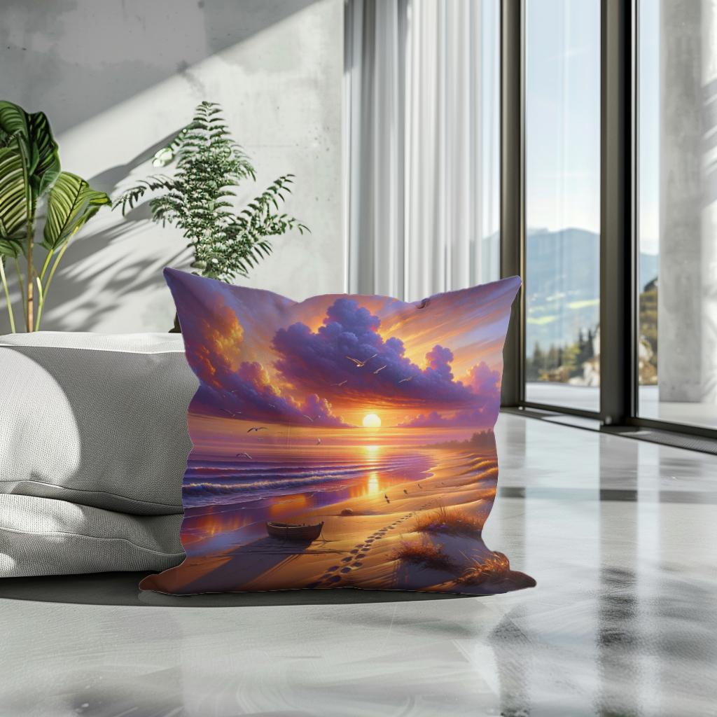 Sunset Serenity Shore Cotton Cushion