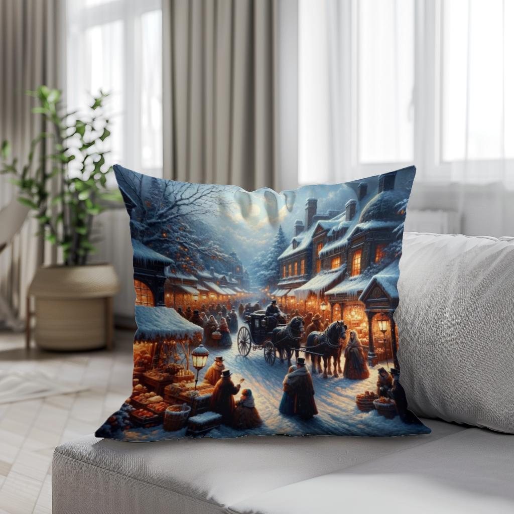 Victorian Winter Market Cotton Cushion