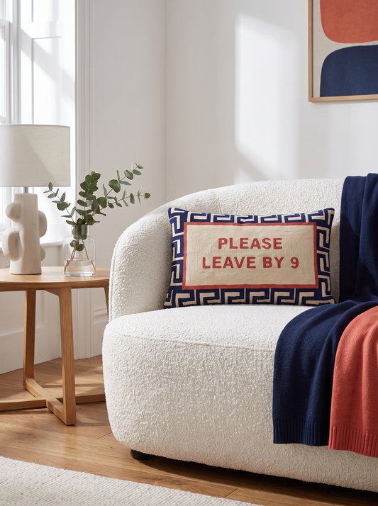 Please Leave By 9 Needlepoint Pillow