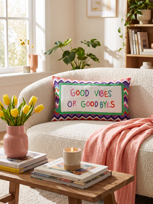 Good Vibes or Good Byes Needlepoint Pillow