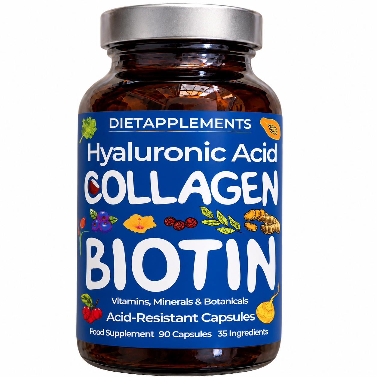 Marine Collagen, Hyaluronic Acid, Biotin, Vitamins, Minerals & Superfood - 35 Ingredients