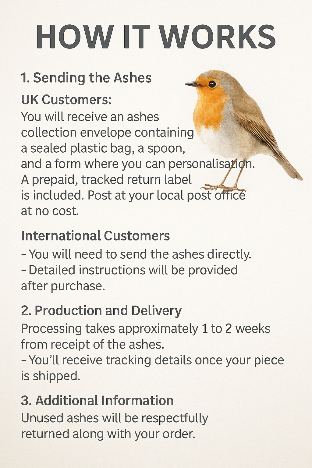 Handmade Glass Robin with Cremation Ashes