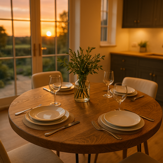 Solid Oak Round Dining Table With Hairpin Legs