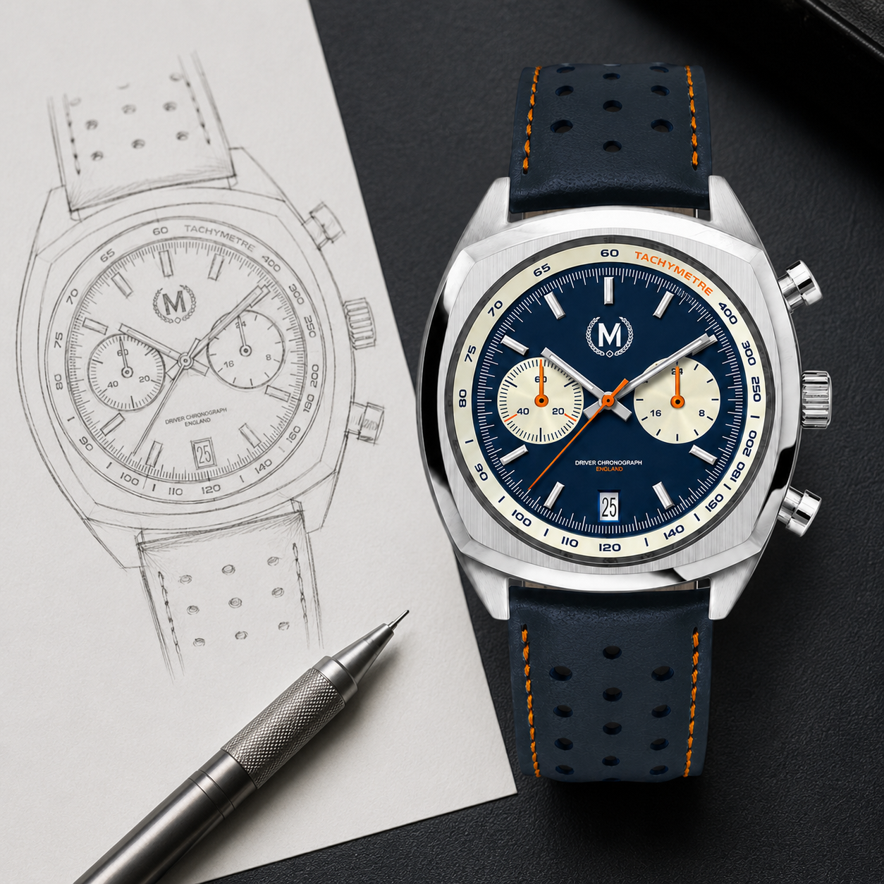 Driver Chronograph MKII Quartz, Blue Reverse Panda (PRE-ORDER NOW)