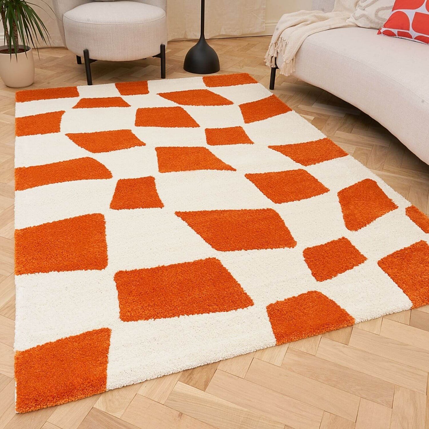 Joli Checkered Orange & White Rug