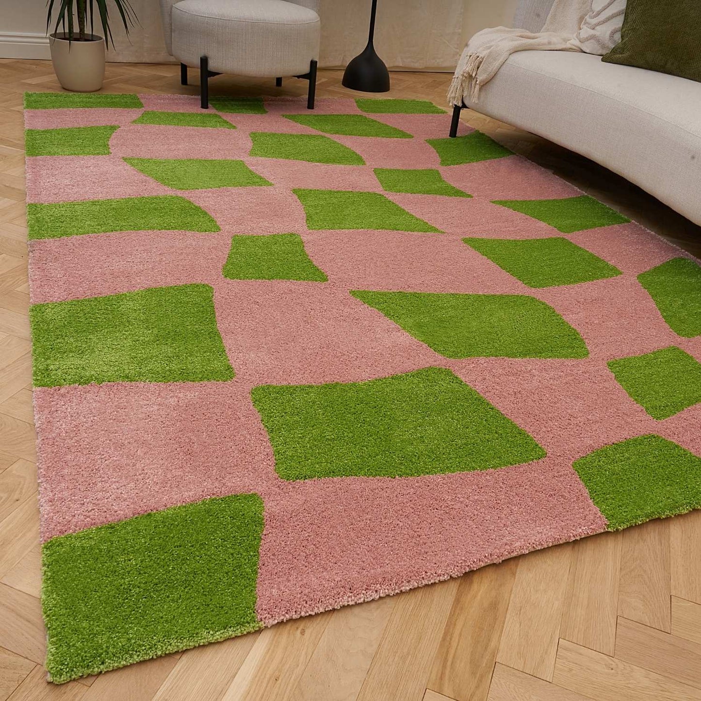 Joli Checkered Green & Pink Rug