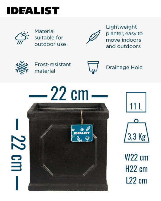 IDEALIST Lite Chelsea Flower Box Square Garden Planter, Faux Lead Light Stone Outdoor Plant Pot W22 H22 L22 cm, 11L