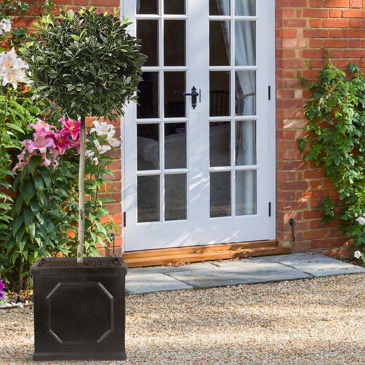 IDEALIST Lite Chelsea Flower Box Square Garden Planter, Faux Lead Light Stone Outdoor Plant Pot W37 H38 L37 cm, 52L