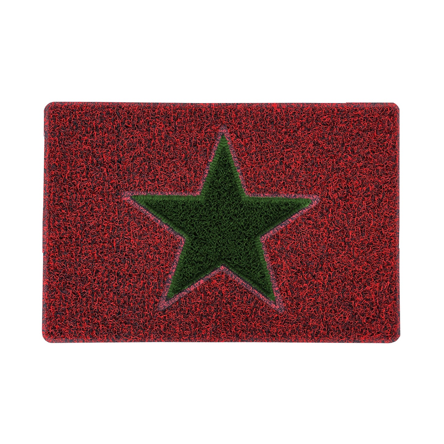 Christmas Star PVC Spaghetti Doormat - Red & Green Design
