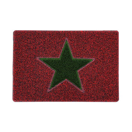 Christmas Star PVC Spaghetti Doormat - Red & Green Design