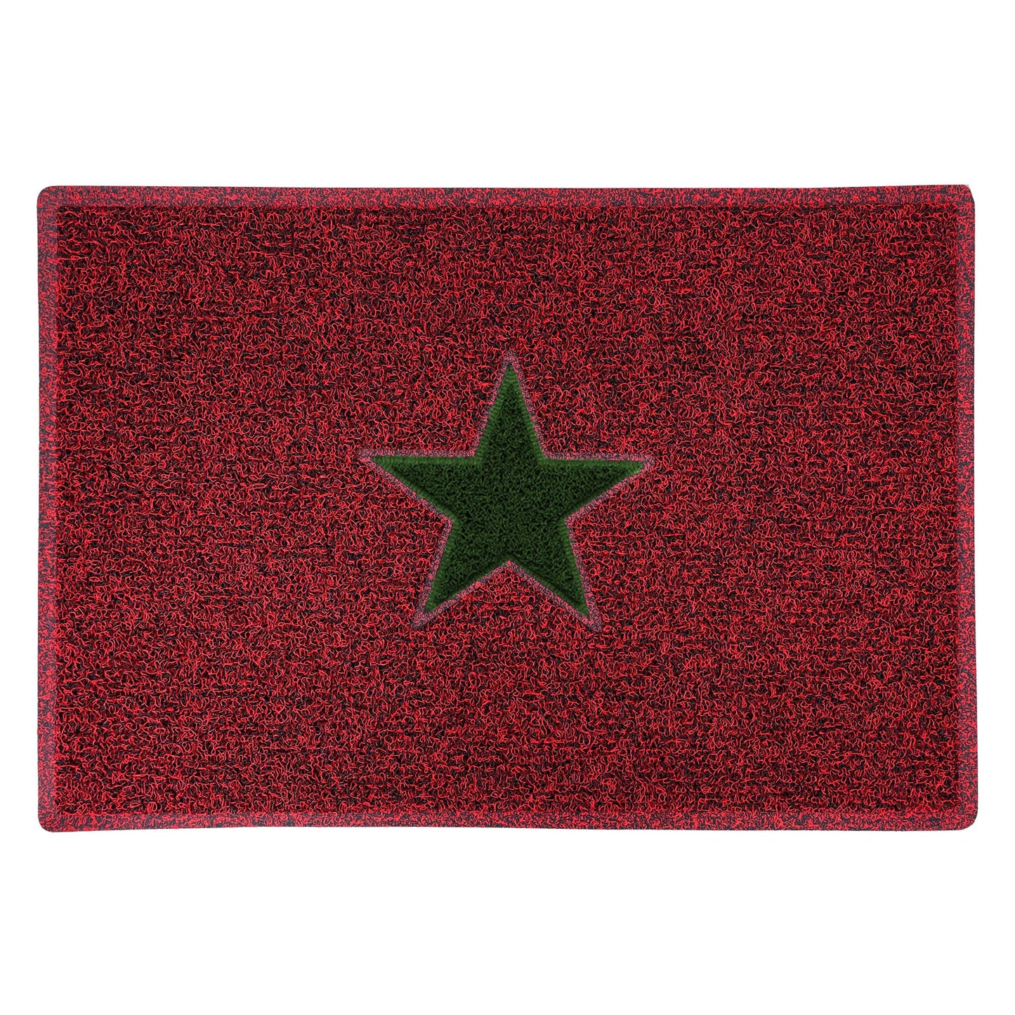 Christmas Star PVC Spaghetti Doormat - Red & Green Design