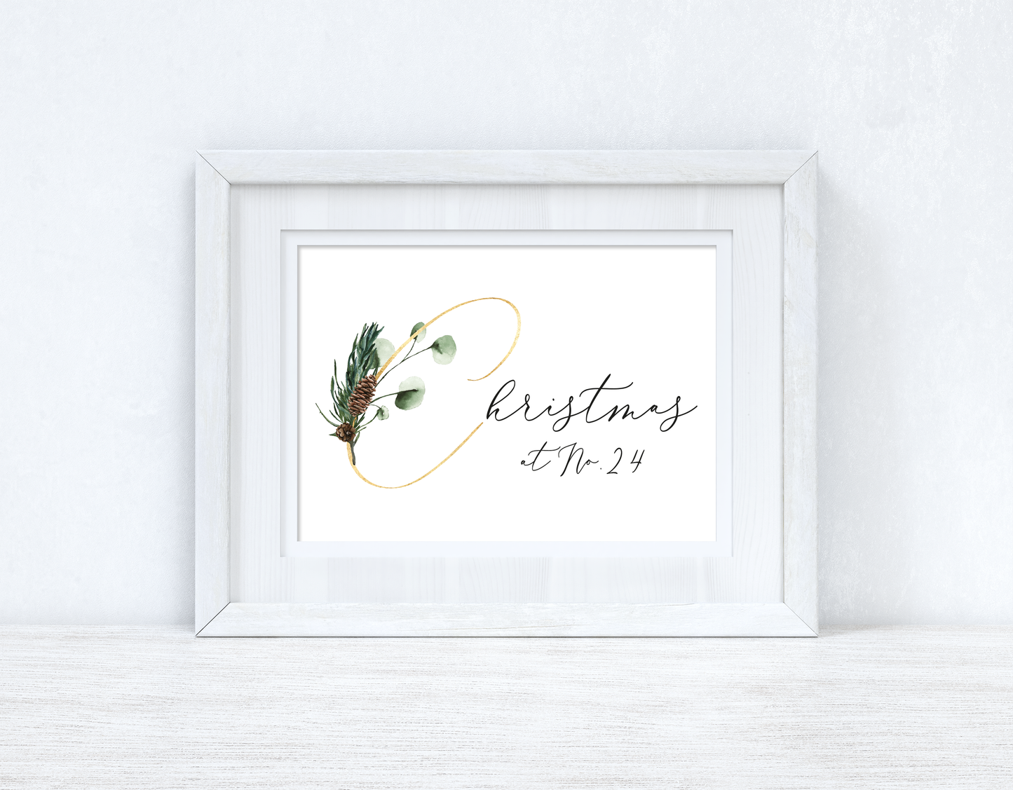 Personalised Christmas At No Gold Acorn Winter Christmas Seasonal Wall Home Decor Print