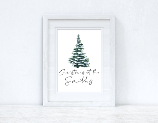 Personalised Christmas At The Surname Tree Winter Christmas Seasonal Wall Home Decor Print