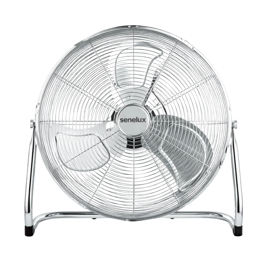 Chrome Floor Fan for Homes, Gyms, Bedrooms & Kitchens | with 3 Fan Speeds and Adjustable Tilt
