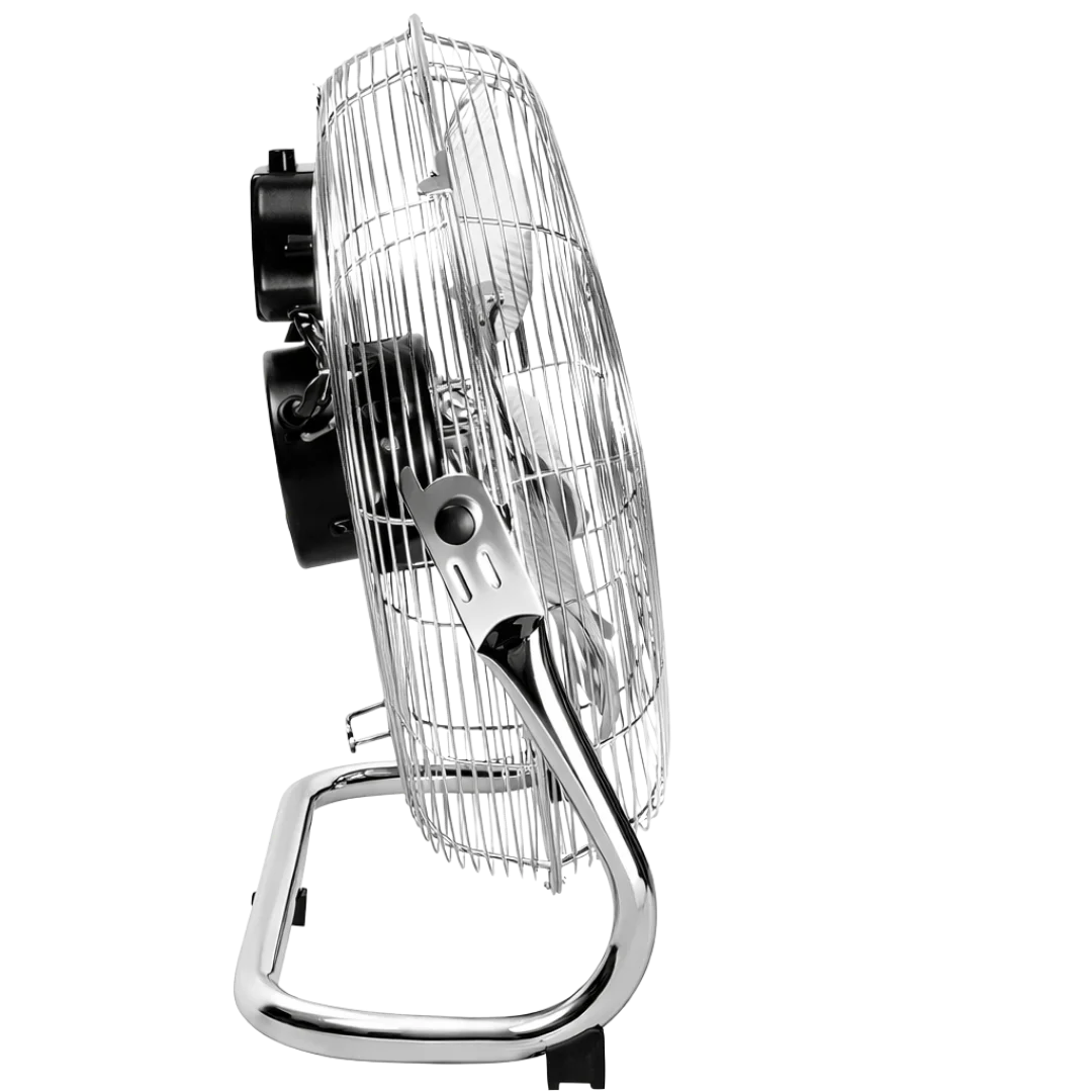 Chrome Floor Fan for Homes, Gyms, Bedrooms & Kitchens | with 3 Fan Speeds and Adjustable Tilt