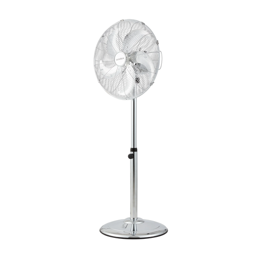Senelux 16 Inch Metal Pedestal Floor Fan, Chrome Standing Fan with 5 Blades, Oscillating Function, 3 Speed Settings, Adjustable Height