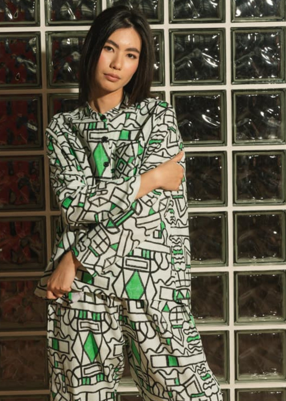 Organic Cotton and Linen Shirt in Circuit Garden