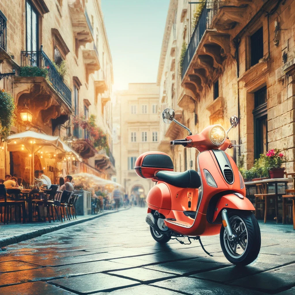 Cityscape Scooter Adventure Canvas