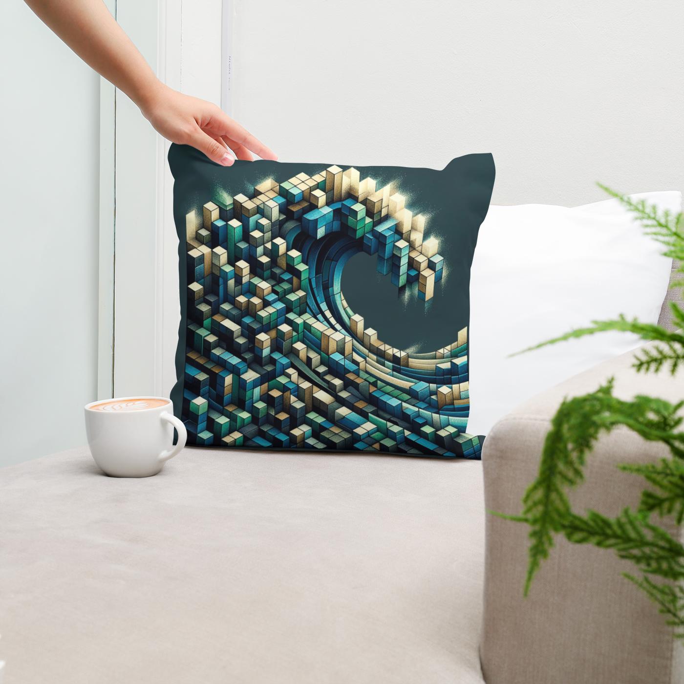 Cubist Ocean Wave Mosaic Cotton Cushion