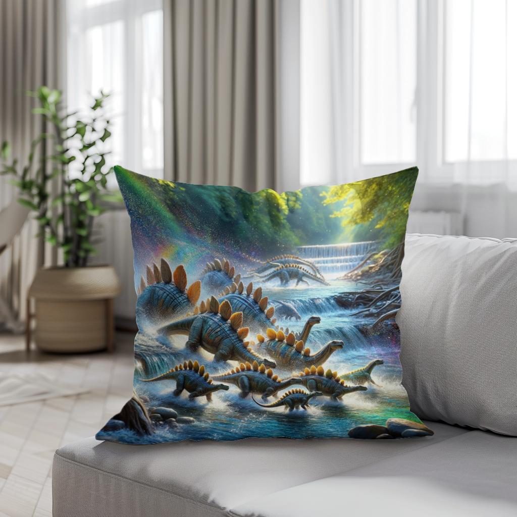 River Crossing Stegosaurus Cotton Cushion