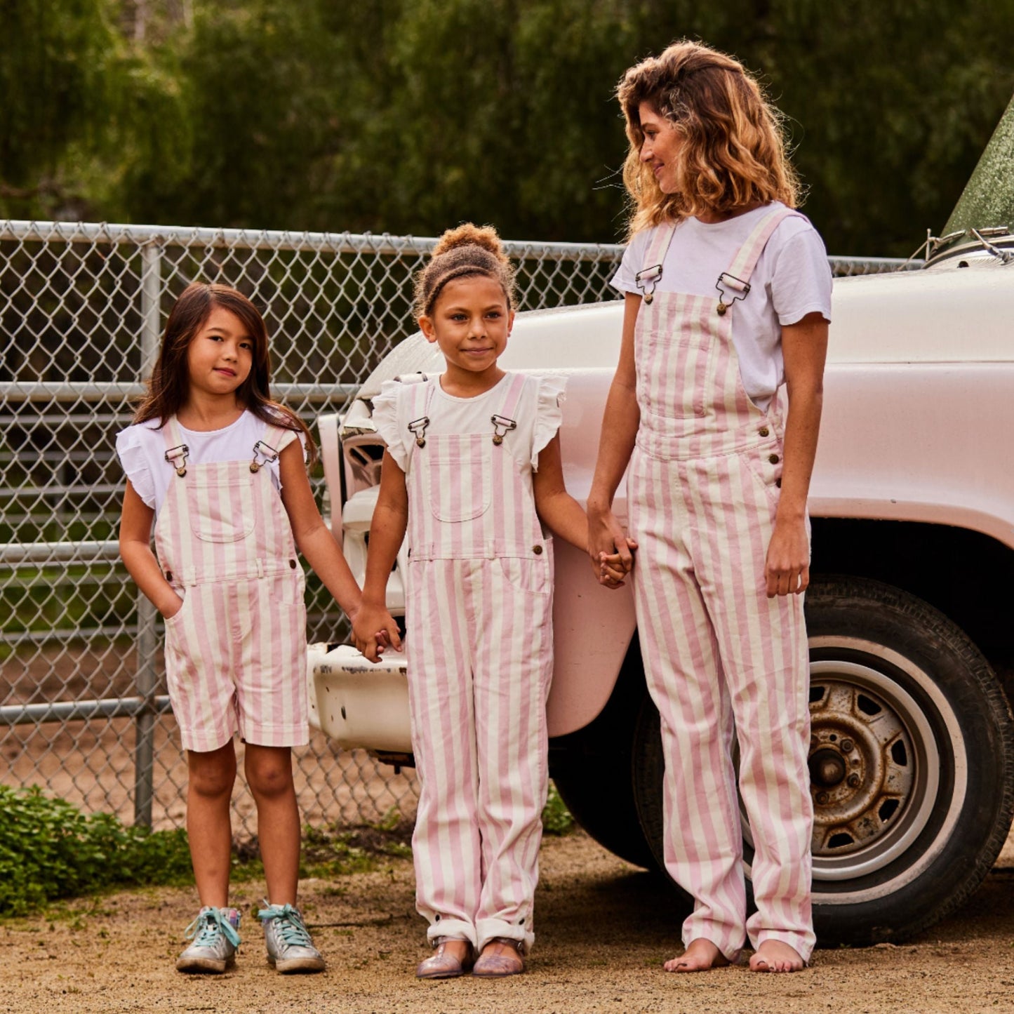 Classic Wide Stripe Denim Dungarees - Pink
