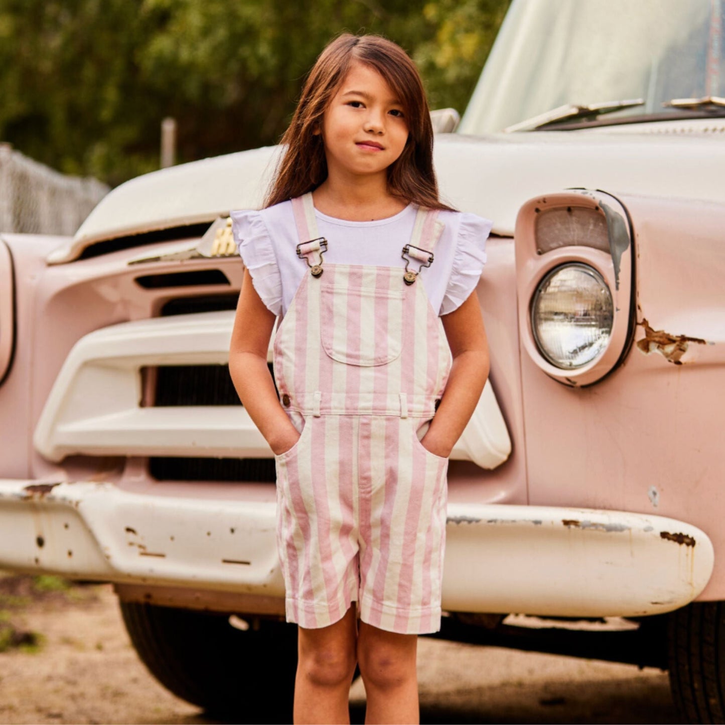 Classic Wide Stripe Denim Shorts - Pink