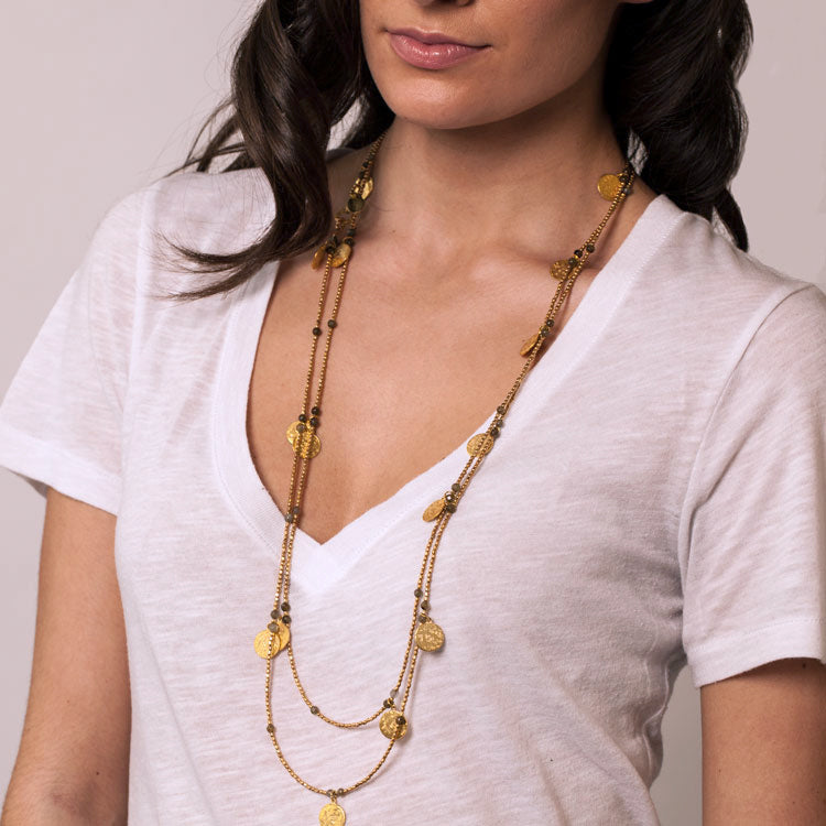 Cleo Long Coin Wrap Necklace: Tourmaline