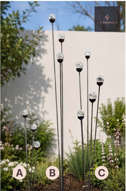 Cluster of 3 Glass Orb Garden Stakes
