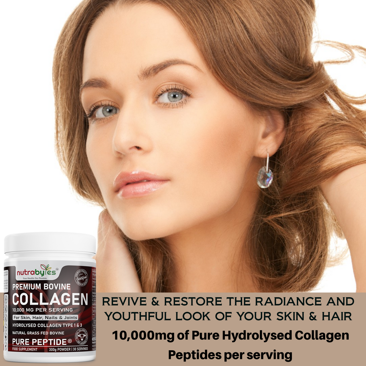 Premium Bovine Collagen Supplement Powder, 10,000 mg Pure Hydrolysed Collagen Peptides, Blended with 19 Amino Acids, Unflavoured Collagen Protein Powder Types 1 and 3, Halal & Kosher