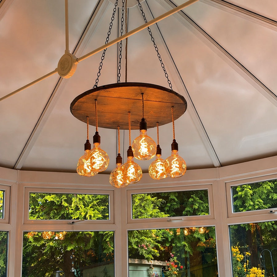 Whiskey Barrel Wooden Chandelier Cluster Pendant Light