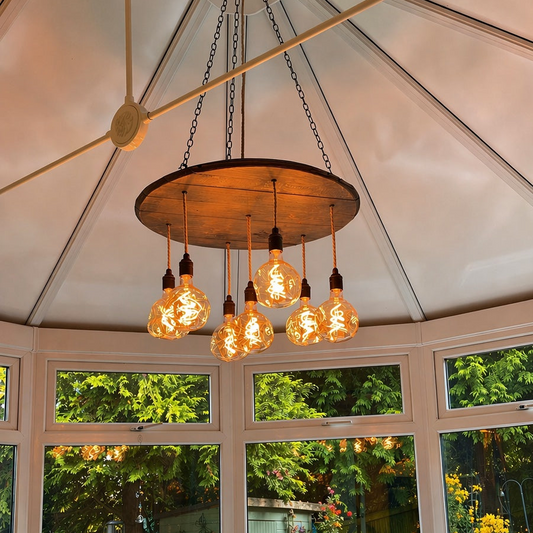 Whiskey Barrel Wooden Chandelier Cluster Pendant Light