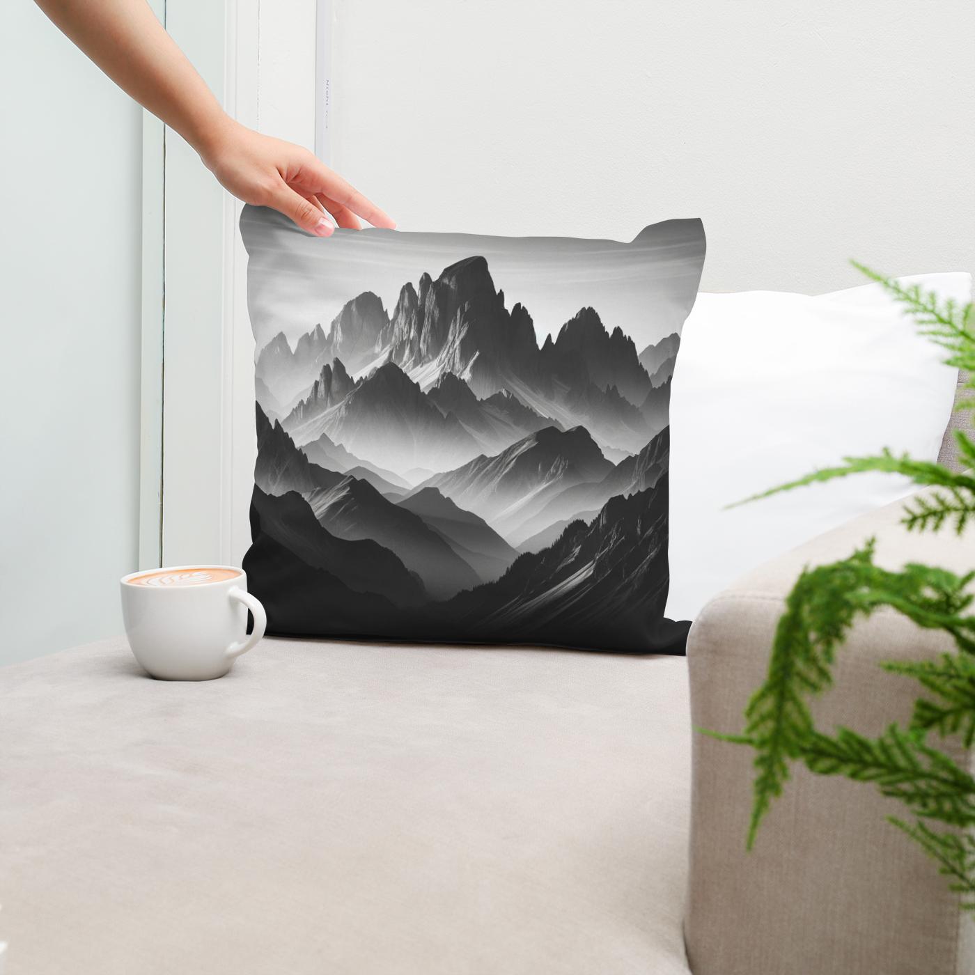 Dawn's Majesty: Mountain Silhouette Cotton Cushion
