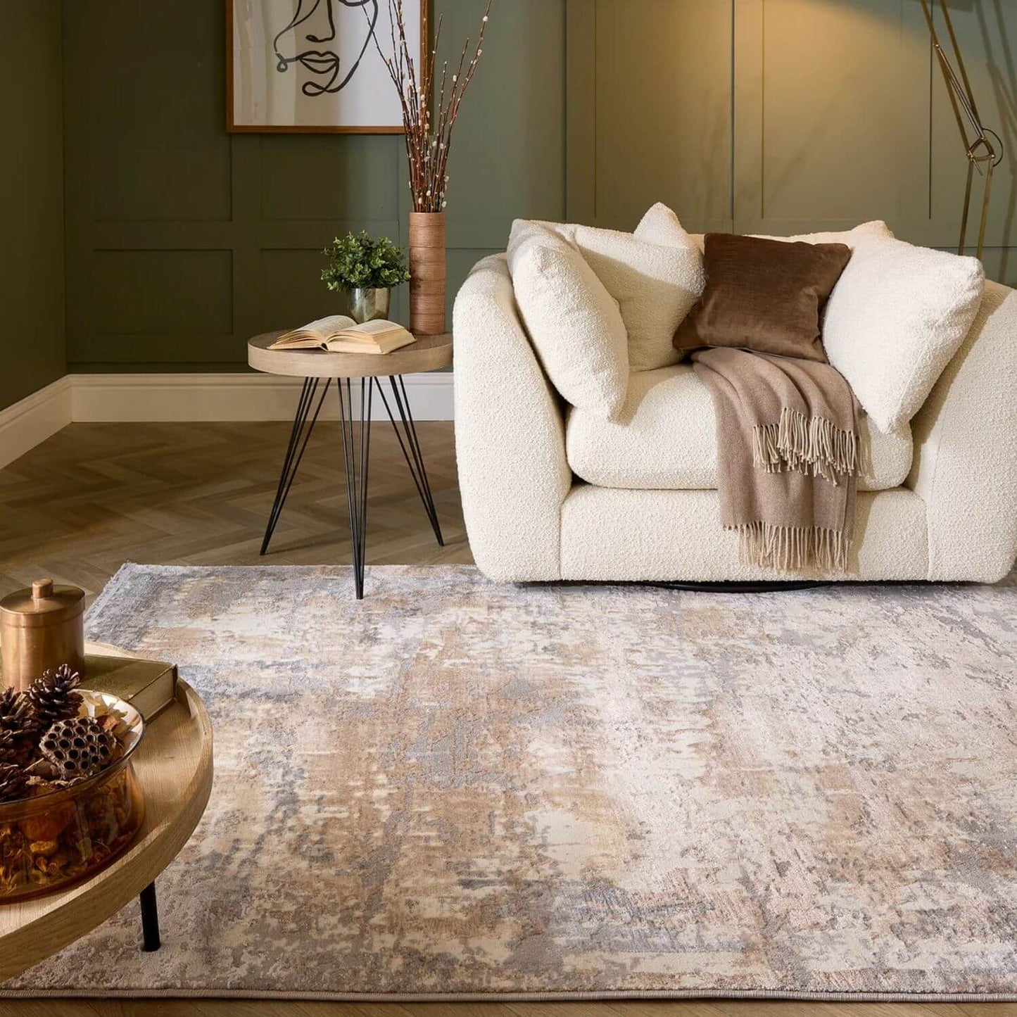 Cosimo Beige/Grey Distressed Modern Rug