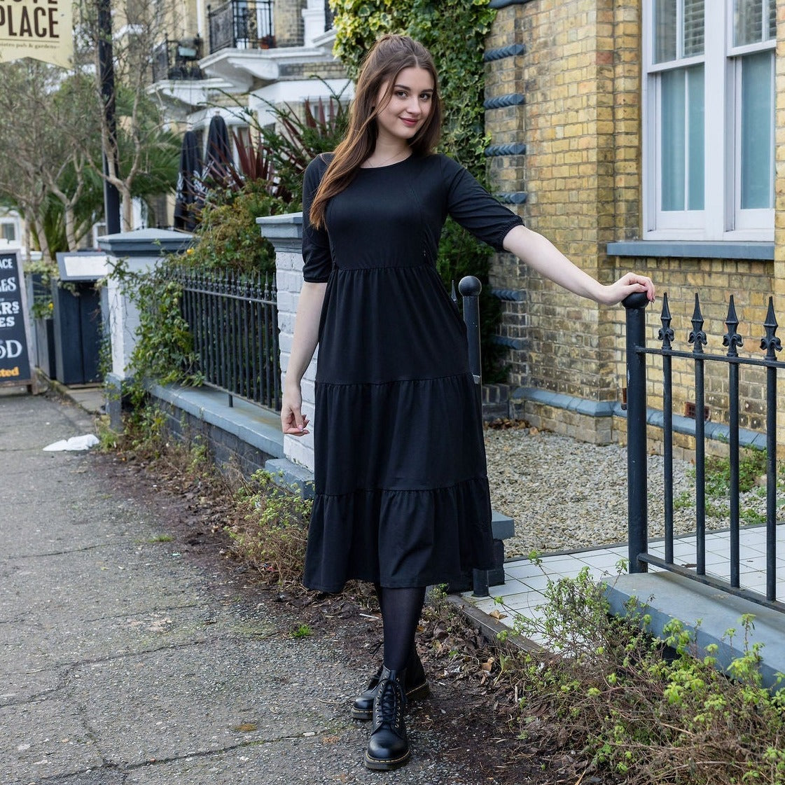 The Midi Breastfeeding Dress - Beth Black Cotton