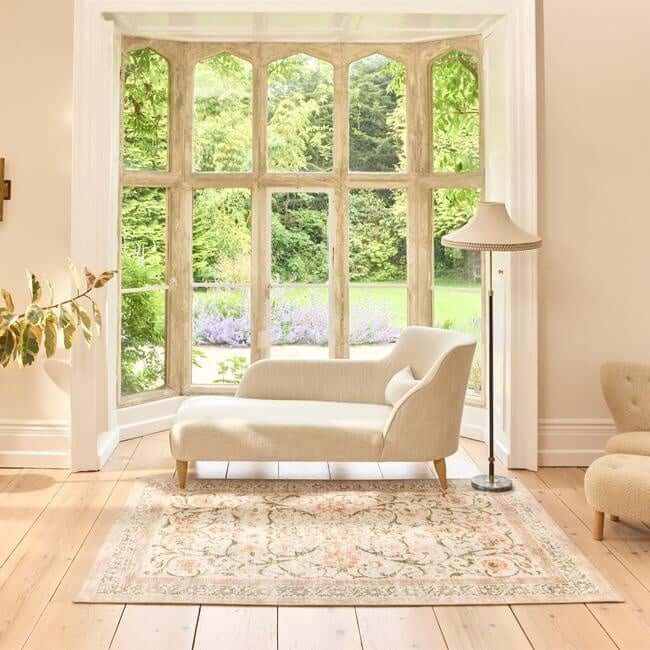 Eco-Washable Beige Rug Flowers Design