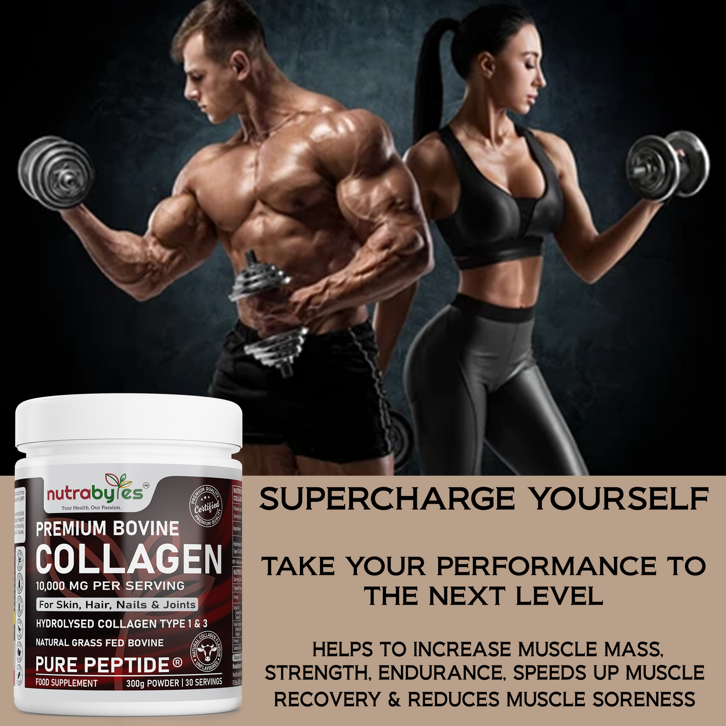 Premium Bovine Collagen Supplement Powder, 10,000 mg Pure Hydrolysed Collagen Peptides, Blended with 19 Amino Acids, Unflavoured Collagen Protein Powder Types 1 and 3, Halal & Kosher