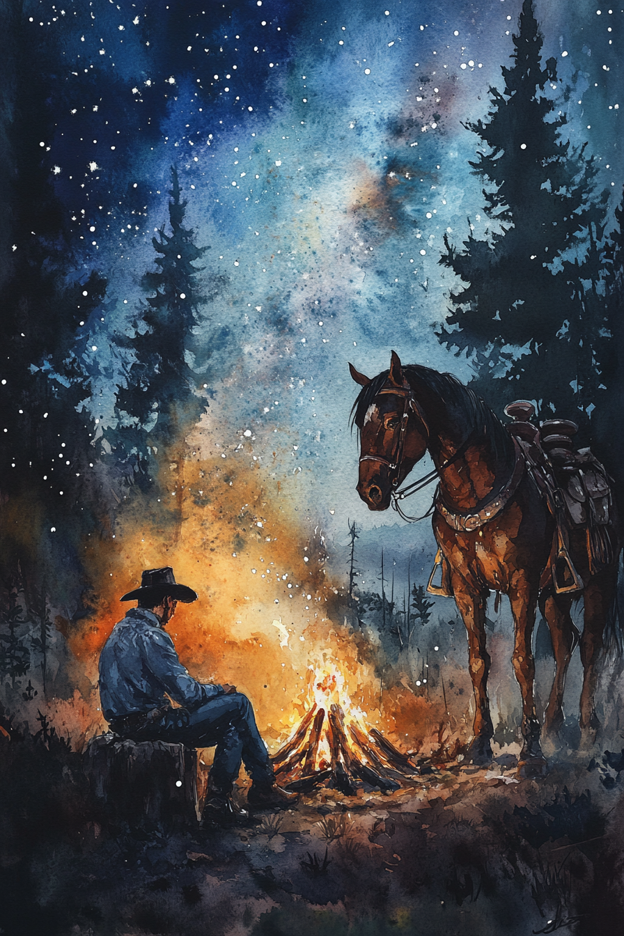 Cowboy's Fireside Canvas
