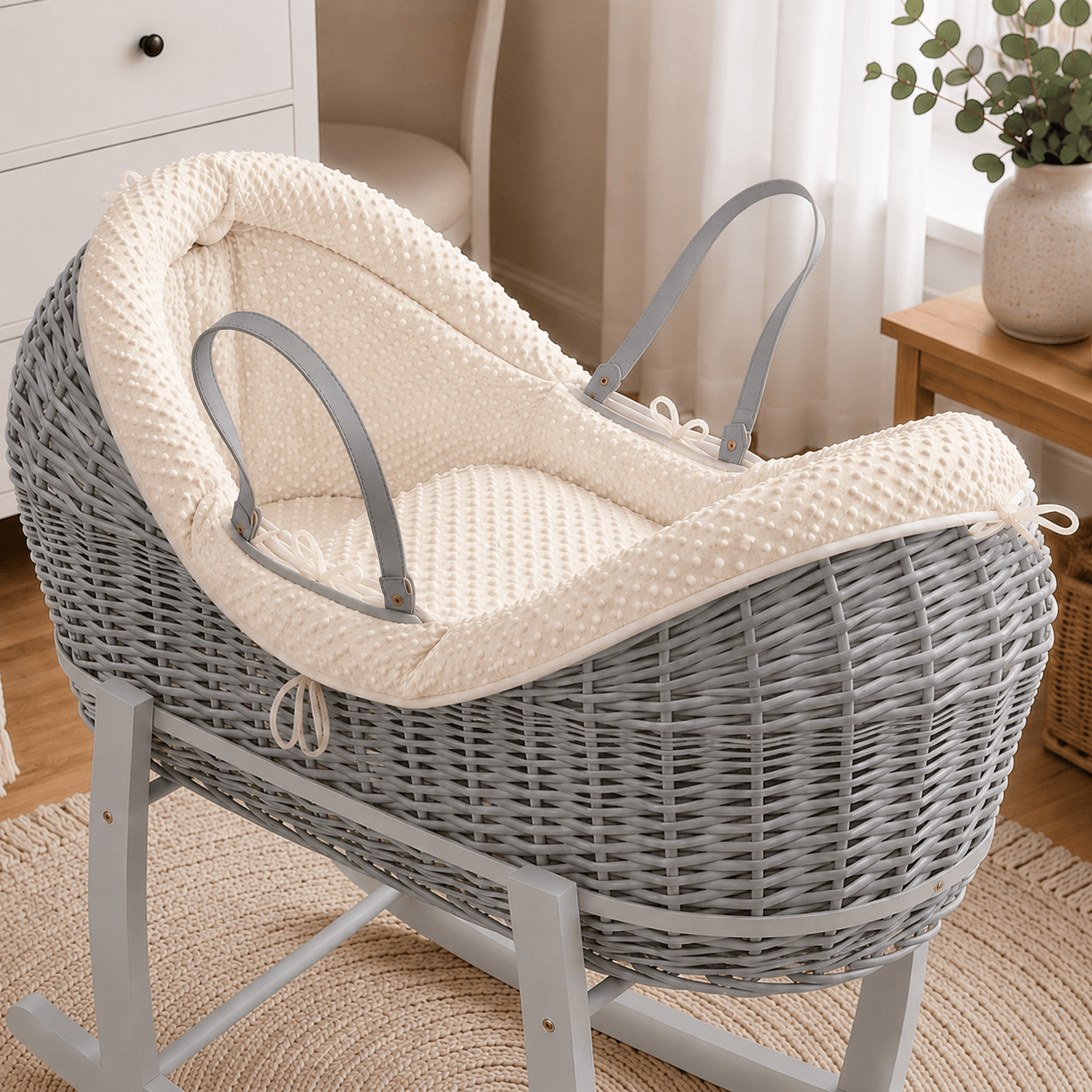 Wicker Deluxe Pod Baby Moses Basket With Stand