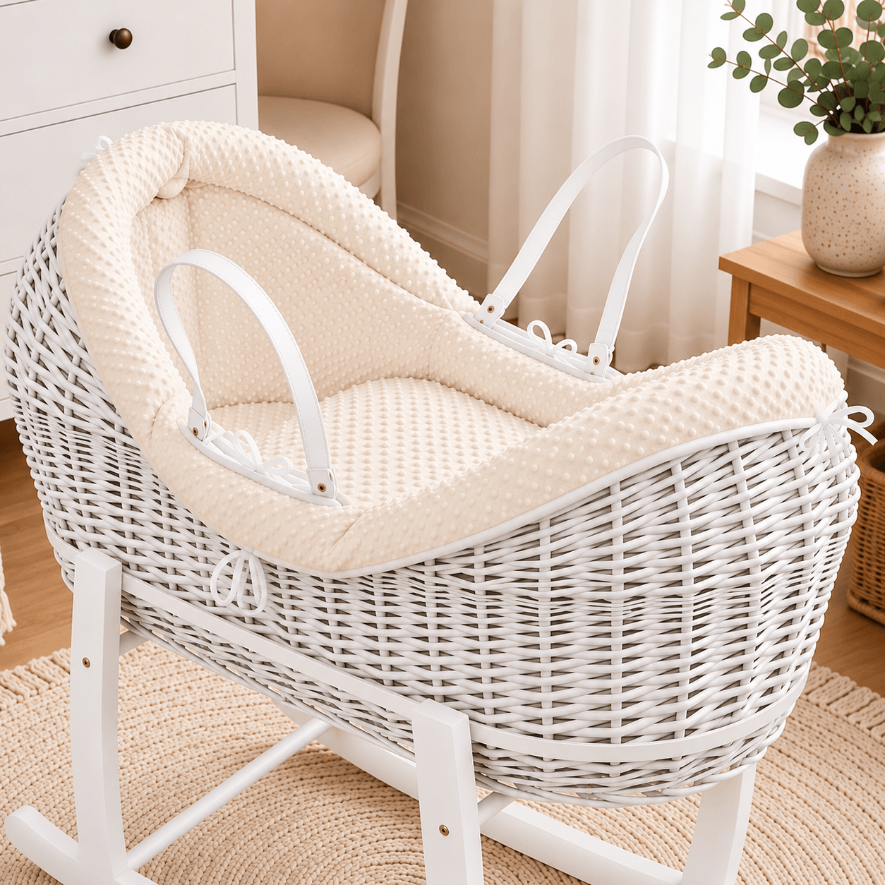 Wicker Deluxe Pod Baby Moses Basket With Stand