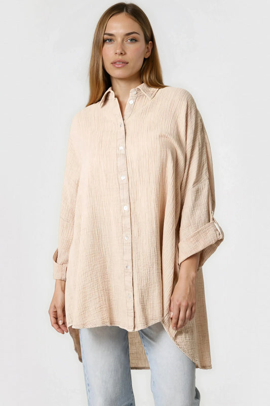 Beige Oversized Cotton Shirt