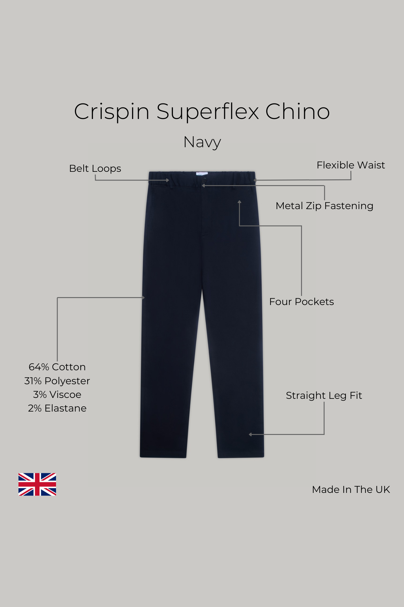 Crispin Superflex Chino - Navy