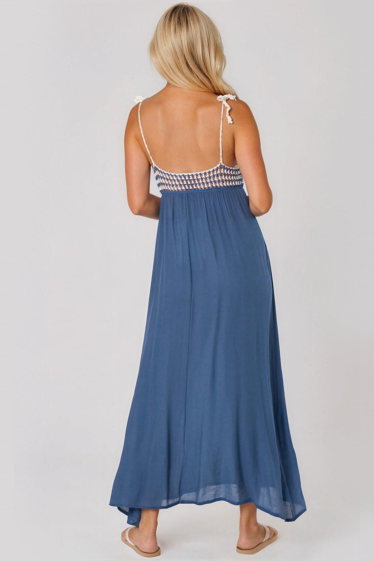 Blue Crochet Strappy Maxi Dress